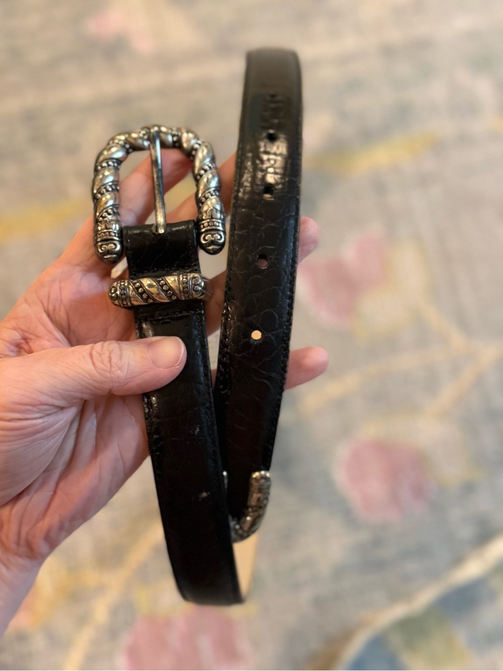 Brighton Vintage Women’s Black Leather Silver-Tone Buckle Belt